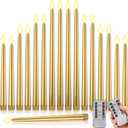 16 Pcs Battery Operated Taper Candles with Remote Timer Christmas Candles Bulk Decor 8.5" 9.6" 10.8" 12.8" LED Multiple Sizes Flameless Flickering Candlestick for Christmas Wedding (Gold)