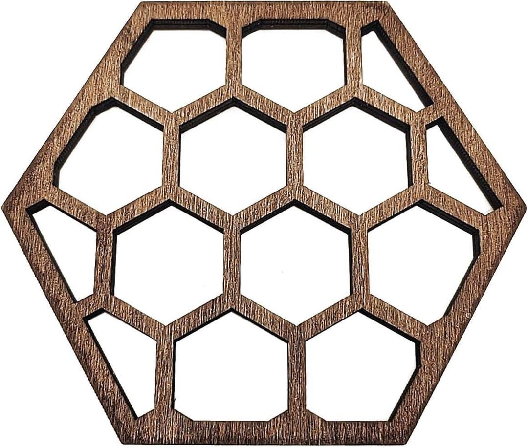 5 Pack Hollow Hexagon Wooden Coasters, Honeycomb & Bee Pattern Cup Pads, Decorative Wooden Wall Art Ornaments, Rustic Home Bar Decor & Housewarming Gift for Bee Lovers