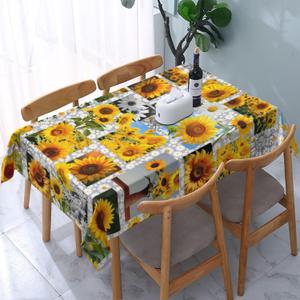 Rectangle Waterproof Tablecloths, Rectangle Washable Table Covers for Indoor Outdoor Dining Table Holiday, 60x84Inch, Sunflower