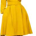 Elainone Women Long Sleeve A Line Dress with Belt Church Wedding Guest Semi Formal Office Dresses (Yellow) L