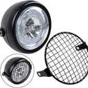 Motorcycle Retro 6.5" LED Headlight + Metal Mesh Grille Cover Cafe Racer Bobber