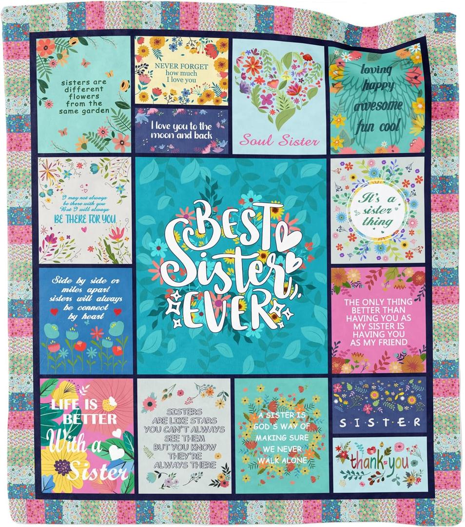 Sister Gifts Blanket for Birthday, Valentines Day, Mother's Day, Christmas, Big Sister Gift from Sisters Throw Blanket 60"X50", Sisters Birthday Gift Idea