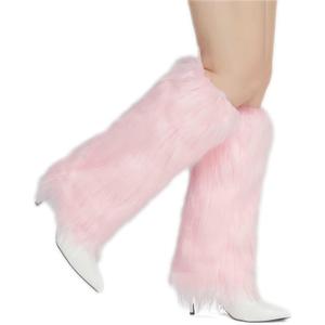 RECECASA Faux Fur Leg Warmers for Women, Fluffy Boot Cuffs Covers for Halloween, Christmas,Furry Costume Cute Cosplay (Pink L, 15.7 inch)