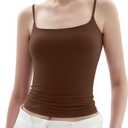 PUMIEY Women's Square Neck Tank Top Adjustable Spaghetti Straps Sleeveless Basic Tops Sharp Collection (Large, Chocolate)