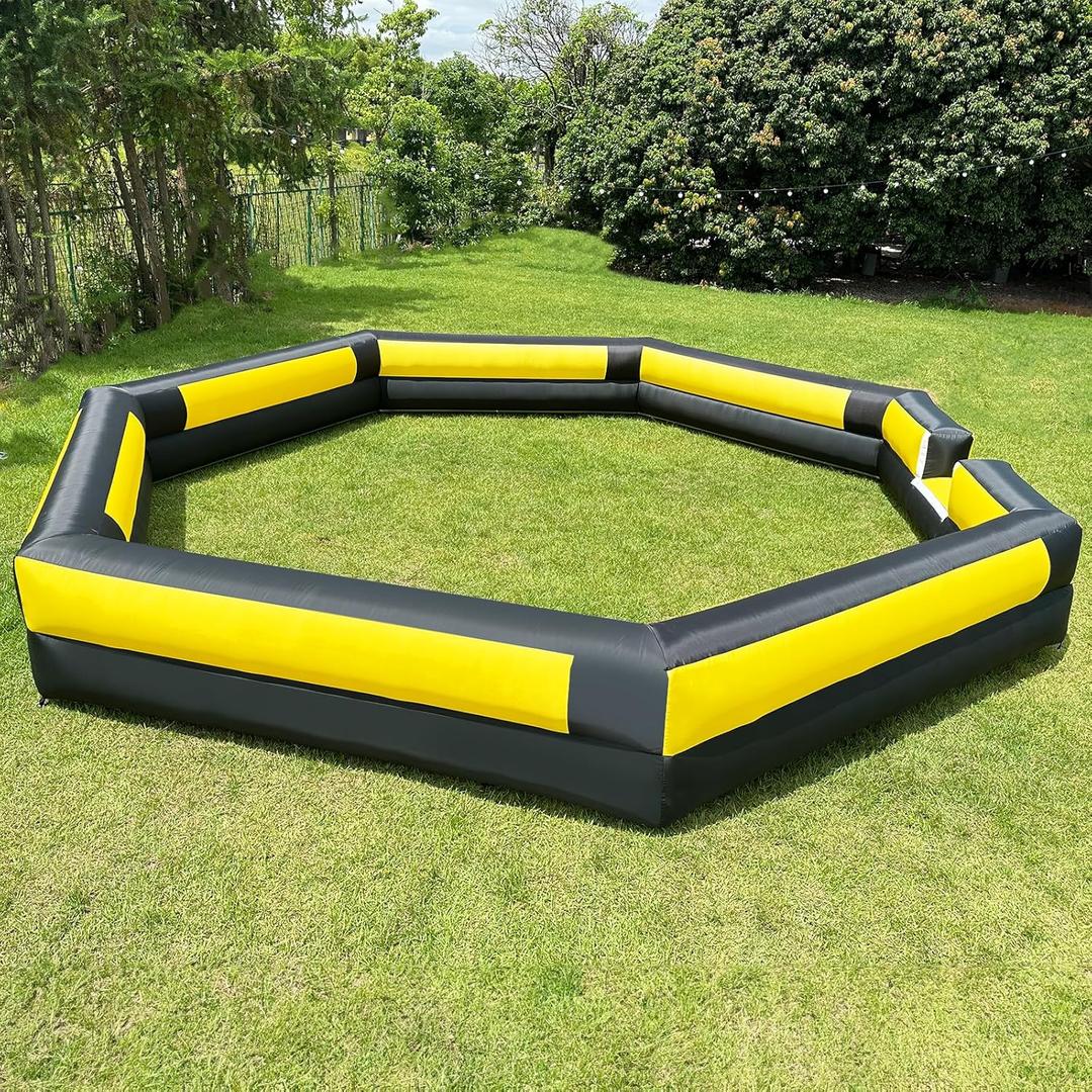 WARSUN 20FT Gaga Ball Pit Inflatable with Powerful Blower, Portable Gagaball Court for Indoor Outdoor School Family Activities Inflatable Sport Games Heptagon Structure (Black&yellow)