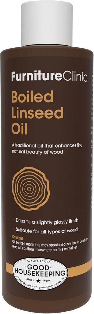 Furniture Clinic Boiled Linseed Oil | 250ml / 8.5 Fl Oz | Refined Oil for Wood Furniture, Stone & Metal | Fast Drying Glossy Finish | Restore & Protect | for Tables, Cabinets, Handles, & More