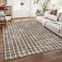 ROYHOME Checkered 8x10 Rug for Living Room Tan Brown Braided Geometric Print Soft Low-Pile Thin Large Washable Rugs for Bedroom for Dining Room