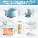 Matcha Whisk Set,Includes Ceramic Matcha Bowl, Bamboo Matcha Whisk and Holder, Bamboo Scoop and Spoon, Scoop Rest, Sifter and Tea Towel,Traditional Japanese Matcha Tea Ceremony Set Gift(Blue)