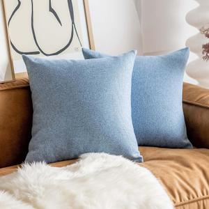 Home Brilliant Euro Sham Pillow Covers 24 x 24 Linen Decorative Throw Pillows for Couch Garden Patio Outdoor, Set of 2, Light Blue, 24x24 inches, 60cm