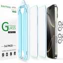 AmFilm Auto-Alignment OneTouch for iPhone 16 Pro [6.3''] Screen Protector + Camera Lens Protector, Tempered Glass, 30 seconds Installation, Bubble Free, Case Friendly, Anti-Scratch [2+2 Pack]