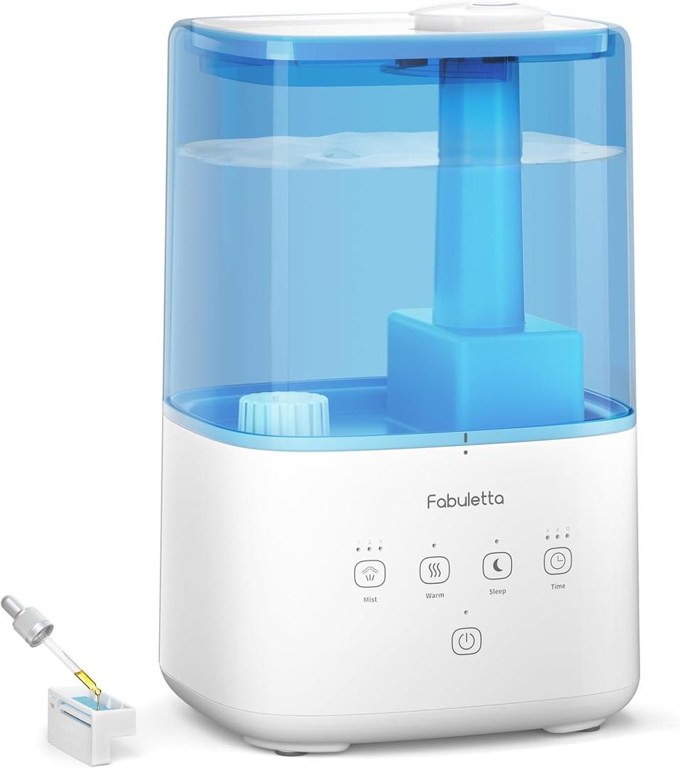 FABULETTA Humidifiers for Bedroom, 4.5L Warm and Cool Mist Humidifier Large Room for Home, 45H Runtime Room Humidifier with Detachable Top-fill Water Tank, 3 Mist Levels and Essential Oil Diffuser (Blue)