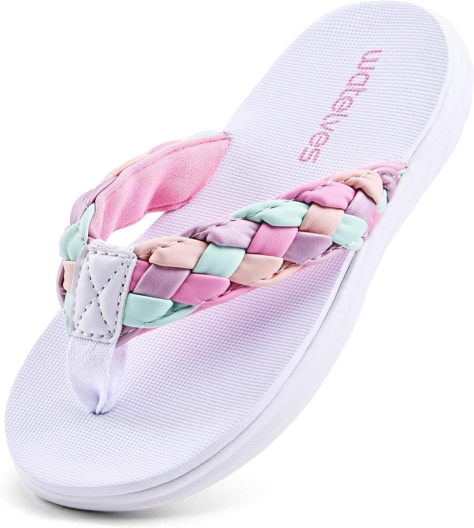 WateLves Girls Flip Flops Non-Slip Casual Thong Sandals Summer Sandal Shoes for Beach Swim Pool, White 9 Toddler
