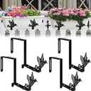 Chumia 4 Pcs Window Box Brackets Adjustable Planter Box Brackets for Railing with Hummingbird Heavy Duty Iron No Drill Flower Pot Holders for Outdoor Fence Balconie Patio Garden
