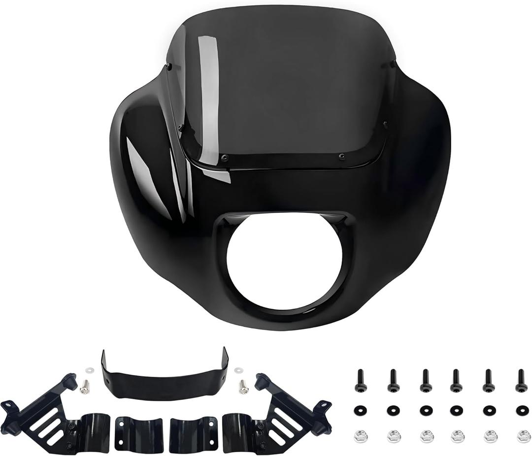 FATECIM Headlight Quarter Fairing with 9" Smoke Windshield & Bracket Mount For Harley 2018-2020 2025 Street Bob FXBB, 2021-2024 Street Bob 114 FXBBS, 2020-2024 Softail Standard FXST