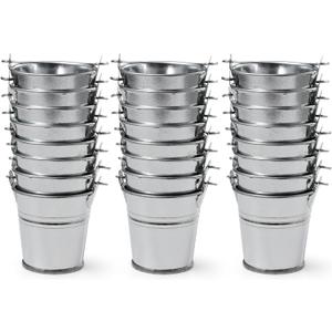 2.1" Galvanized Mini Tin Buckets  24Pcs Silver Metal Buckets with Handle Best for Party Favors, Bridal Shower and Craft Projects (Silver, 2.1")