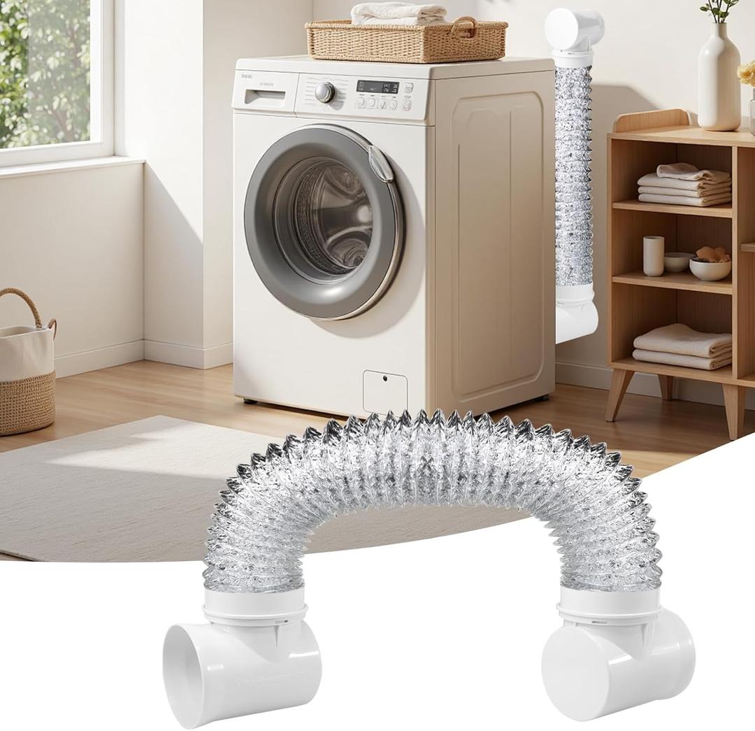 Dryer Vent Hose For Tight Space,90 Degree Dryer Vent Elbow+10ft Hose & Sealing Kit for 4 Inch Dryer Duct, Dryer Adapter,Space-Saving Design for Tight Space (white)