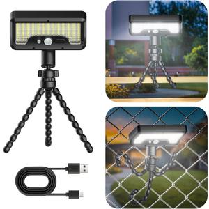 Tryme 92 LED Solar Lights Outdoor with Motion Sensor, Octopus Stand, Adjustable Angle, USB & Solar Powered, Optical Diffuser Lens, 3 Modes, IP65 Waterproof Fence Lights for Garden, Gate (1 Pack) (Black)