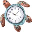 MUMTOP Turtle Outdoor Clock Waterproof, 12.6 Inch Outside Wall Clock with Thermometer Combo for Patio Pool Garden Home Decor, 13 Inch