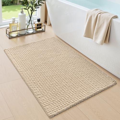 DEXI Bathroom Rugs 16x24, Non Slip Washable Bath Mat, Absorbent Chenille Bathmat, Ultra Soft Thick Carpet for Tub Shower Floor, Beige