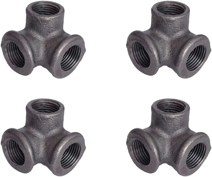 3-Way, Malleable Iron Pipe Fittings - Vintage DIY Industrial Shelving, Industrial Decor, Furniture DIY (1/2", Black) (0.5 Inch, Black)