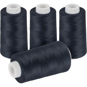 4 Pack Navy Blue Thread, 3000 Yards Denim Thread for Jeans, Polyester Sewing for Serger&Overlock, Quilting, Piecing, Sewing Machine