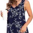 Jouica Women's Casual Sleeveless Blouse Dressy Tank Top for Women Evening,Navy Blue Leaves,XX-Large