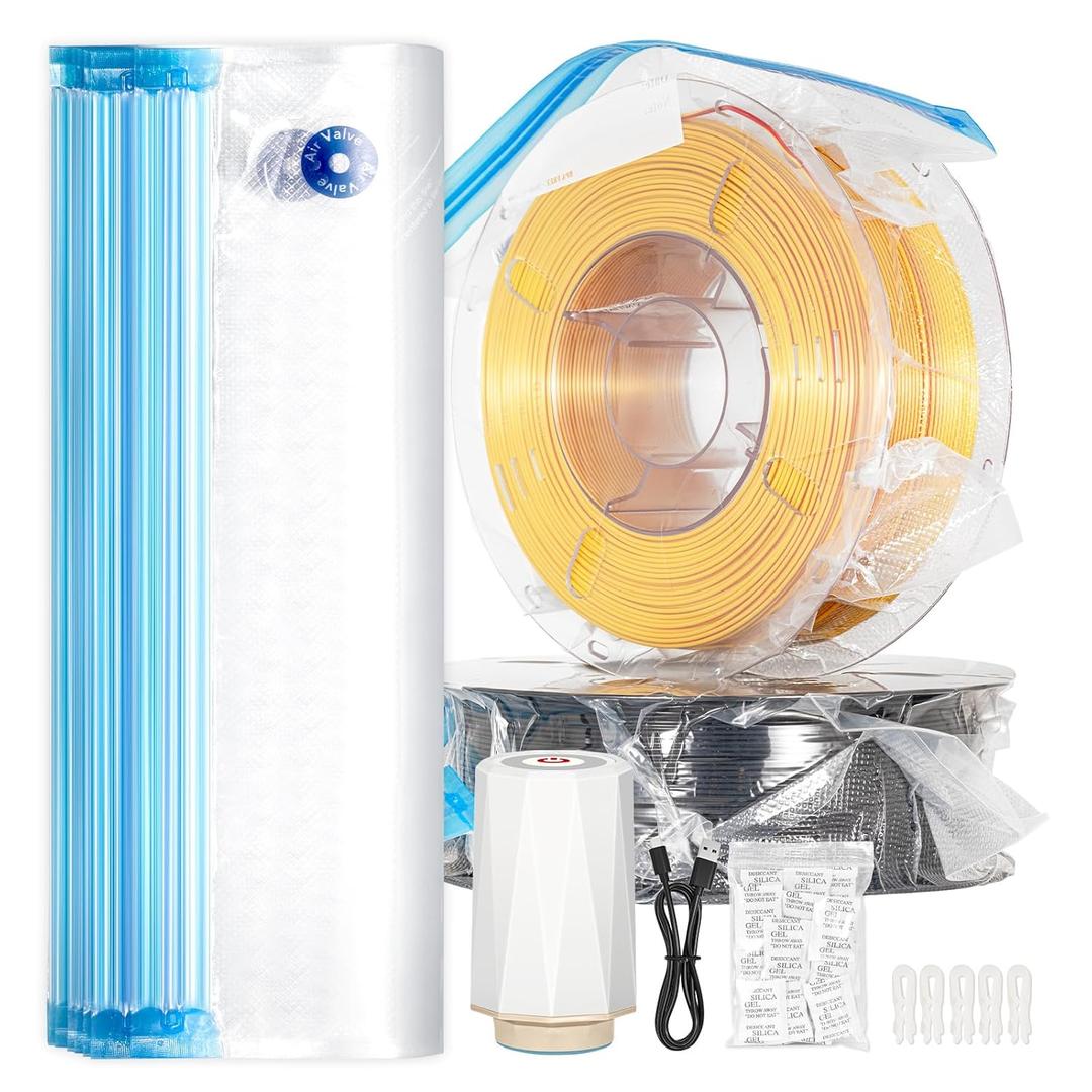 DOLLAR BOSS 3D Printer Filament Storage Bags Kit, 30 Pcs Vacuum Bags Automatic Pump for 3D Printer Filament Drying with 30 Desiccants 5 Clips