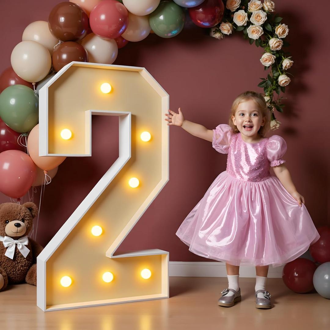imprsv 3FT Light Up Numbers, Marquee Numbers 2 for Birthday and Anniversary Party Decorations, Large Light Up 2, Pre-Cut Foam Board Kit