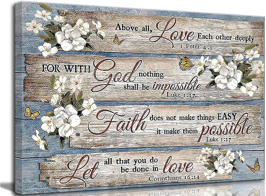 Inspirational Bible Verse Canvas Wall Art Christian Rustic Flowers Painting Picture Wall Decor Poster Print Artwork for Office Living Room Bathroom Bedroom Home Decoration (24"L x 16"W)