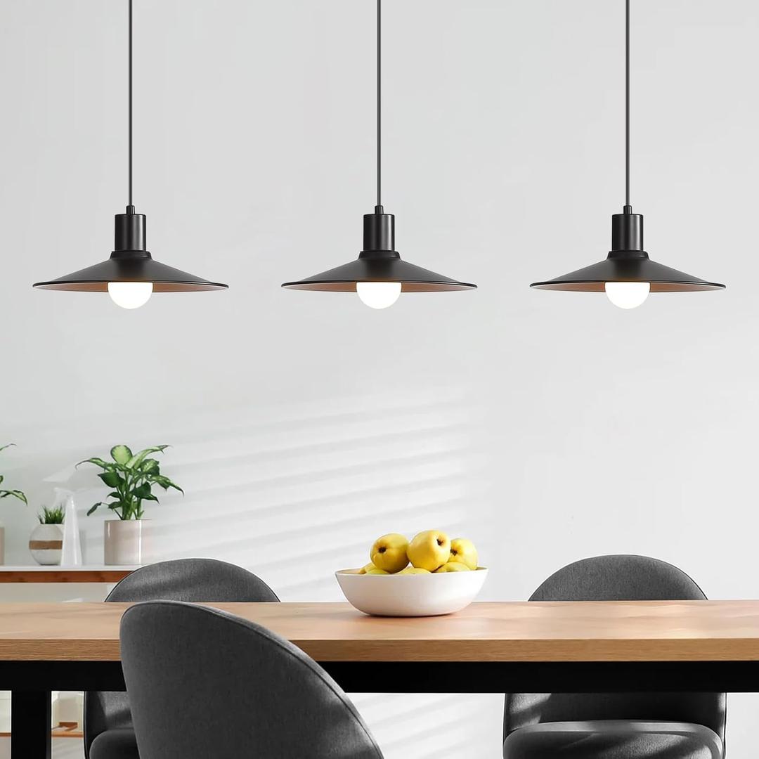 3 Pack Modern Pendant Lights Kitchen Island, Matte Black and Gold Inner Finish Shades Hanging Lamp, Farmhouse Vintage Pendant Light Fixture for Dining Room, Living Room, Entryway