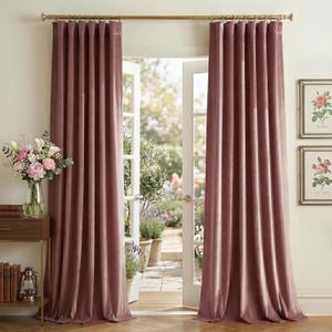 NICETOWN Dusty Rose Pink 90 inch Long Velvet Curtains Panel - Elegant and Beautiful Home Decor Window Drapes for Girls Pleat Tape with Back Tab, W52 x L90, Set of 2