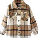 Girls Flannel Plaid Button Down Long Sleeve Shirt Jacket Shackets
, Size 130 Khaki