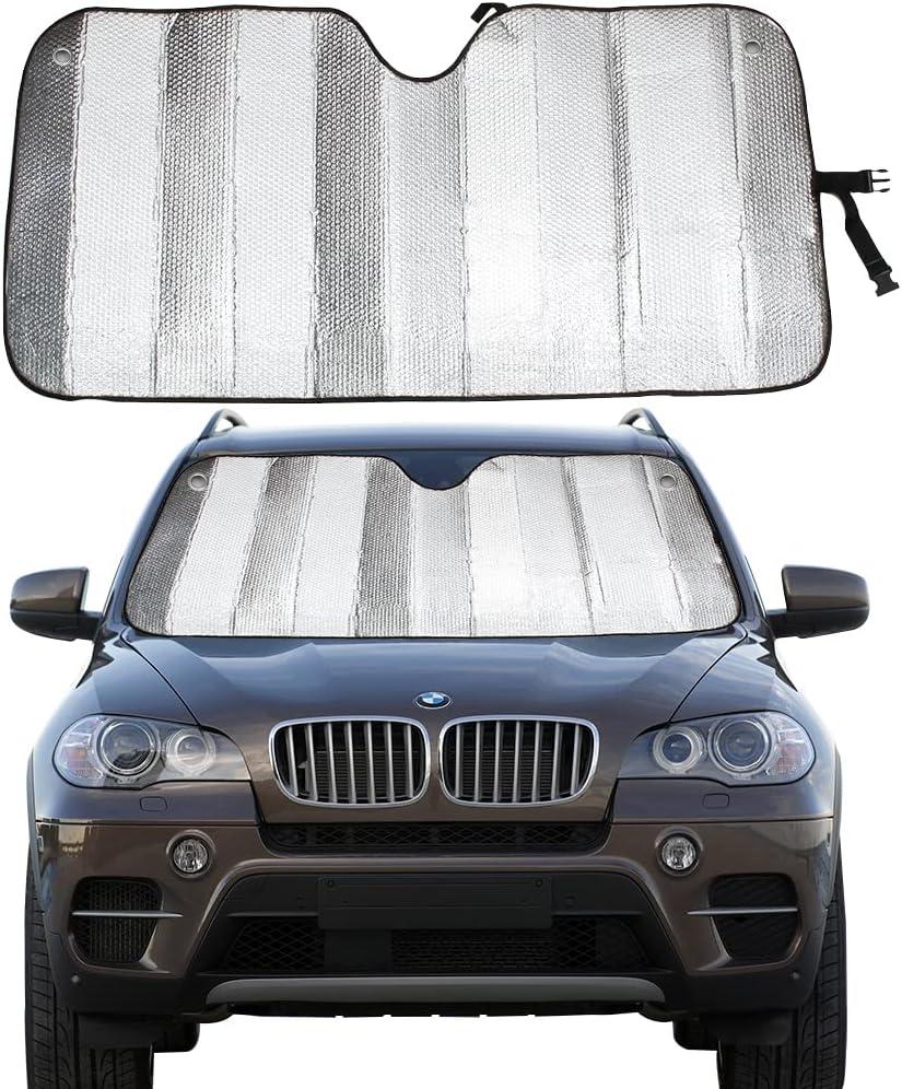 Windshield Sun Shade for Car Silver Thicken 5-Layer UV Reflector Auto Front Window Sunshade Visor Shield Cover and Keep Your Vehicle Cool(57"  27.5") (M)