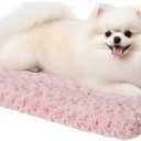 Washable Dog Bed Mat Crate Pad Soft Fluffy Pet Kennel Beds Dog Sleeping Mattress for Large Jumbo Medium Small Dogs, 29 x 18 Inch, Pink