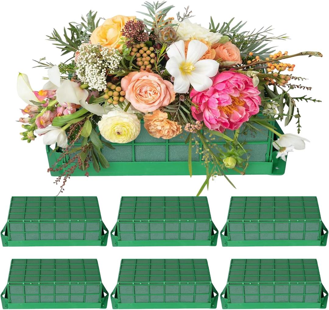 6PCS Floral Foam Cage Flower Foam Dry and Wet Rectangle Foam for Flower Arrangements Holders with Floral Foam for Wedding, Home and Garden Decorations 11.7 X 4.6 X 3.1 Inches