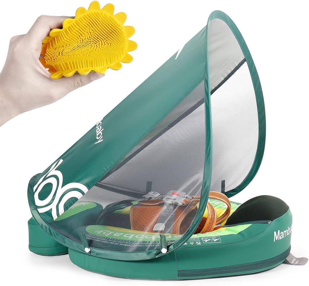 Baby Pool Float with Canopy UPF 50+, Non Inflatable Mambobaby Float, Baby Floaties for Infants Swimming Training, No Flip Over Baby Swimming Float