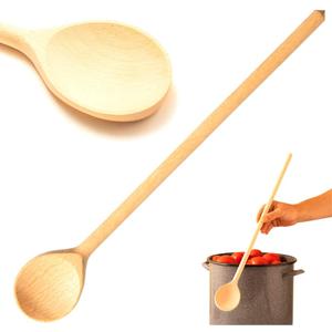 Mr.Woodware Wooden Kitchen Utensils- 24 Inch Long Handle Beech Wood Wok Spatula and Cooking Spoon - 2 in 1 Wooden Cooking Utensils Set for Mixing in Big Stock Pots Cauldron (Spoon)