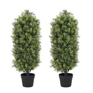 3ft Artificial Boxwood Topiary Trees Set of 2 - UV Resistant Faux Plants for Outdoor/Indoor, Fake Bushes and Shrubs for Front Porch, Planter, Patio - No Maintenance Curb Appeal Plants