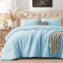 Quataly Marshmallow Queen Fleece Comforter Set Light Blue Faux Fur Fluffy Comforter Set Luxury Bedding Set Soft Plush Fuzzy Warm Bed Set All Season 3 Pieces (1 Shaggy Comforter, 2 Pillowcases)