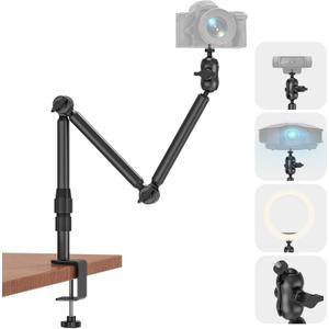Overhead Camera Mount for Desk, 30.9" Foldable Camera Desk Mount Stand with 1/4" Screws, 360 Rotation 3-Sections Tabletop Holder with C-Clamp for DSLR, Digicam, Webcam, Mini Projector, Microphone