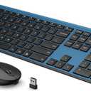 Wireless Keyboard and Mouse, Vssoplor 2.4GHz Rechargeable Quiet Full-Size Keyboard and Mouse Combo with Nano USB Receiver for Windows, Laptop, PC, Notebook-Black and Blue (Sapphire Blue)