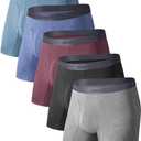 Men's Underwear,Rayon Made from Bamboo Boxer Briefs,Ultra Soft,Cool Breathable,No Riding Up Long Leg,5 Pack (Large, Multi-nv)