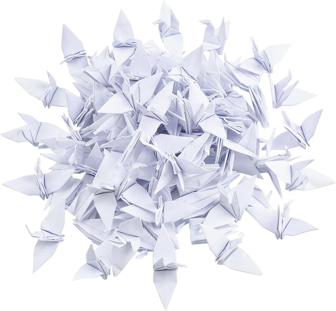 WANDIC 100 Pcs Origami Paper Cranes, Handmade Folded Origami Paper Crane String Garland for Wedding Party Backdrop Home Decoration, White