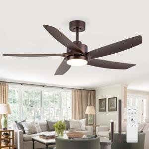 54 Inch Rustic Ceiling Fan with LED Light & Remote, Quiet Reversible DC Motor, 5 Antique Blade Farmhouse Modern Flush Mount Ceiling Fan for Vintage Living Room Bedroom - ORB Bronze Gold
