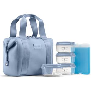 Fit & Fresh Remi Lunch Bag for Women Work  Neoprene Lunch Tote with Containers & Ice Pack, Reusable Meal Prep Lunch Box, Large Capacity, Machine Washable, Slate (Blue)