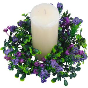 2pcs Artificial Lavender Flower Wreaths with Eucalyptus Leaf Candle Rings Wreaths 3 Inch Center for 3 in Wide Pillar Candles Decor for Spring Wedding Home Door Tabletop Cabinets (Purple)