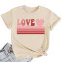 qdl Valentine's Shirts for Women - Cute Heart Short Sleeve Tee Valentine's Day Blouse Top (XL)