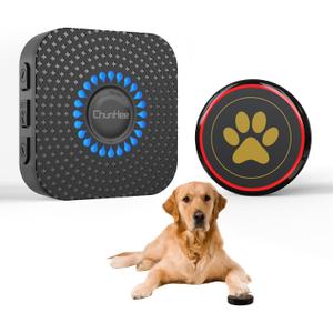 ChunHee Dog Bells to Go Outside,Dog Door Bell for Dogs to Ring to Go Outside,Bells for Dog Training to Go Outside,Dog Bell with Adjustable Volume,1 receivers & 1 Dog Buttons [Black]