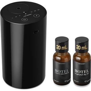 Airversa Waterless Essential Oil Diffuser Starter Kit with 2x20mL Luxury Hotel Fragrance Oils for Home Car Office, Battery Operated Mini Scent Air Machine Portable Diffuser, AN8KIT-B Black