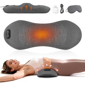 Triple Fusion Back Massager with Heat, Vibration & Traction  3-in-1 Lumbar Support Pillow for Lower Back & Sciatica Pain Relief, Smooth Comfort Spine Support Device for Home Use